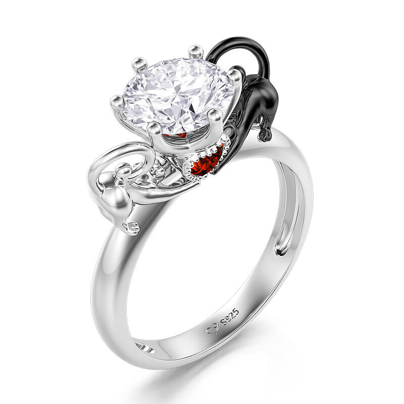 Jeulia Hug Me "League of Cats" Round Cut Sterling Silver Ring