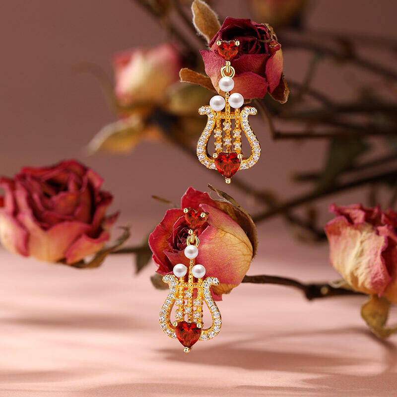 Jeulia "Beloved Melody" Lyre Heart Cut Cultured Pearl Sterling Silver Drop Earrings