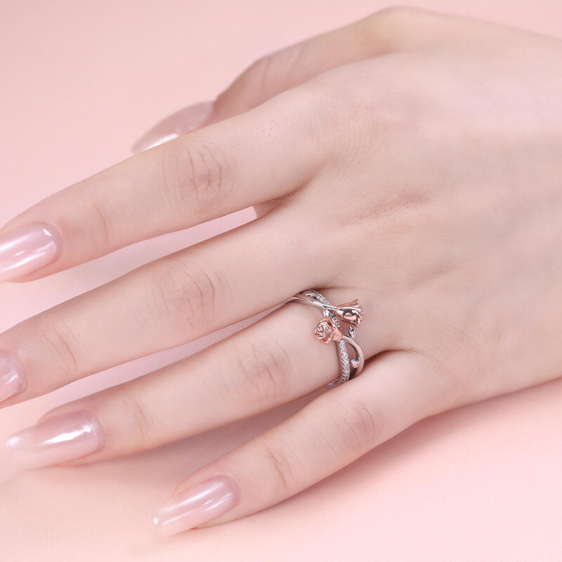 Jeulia "Roses for You" Twist Two Tone Sterling Silver Ring