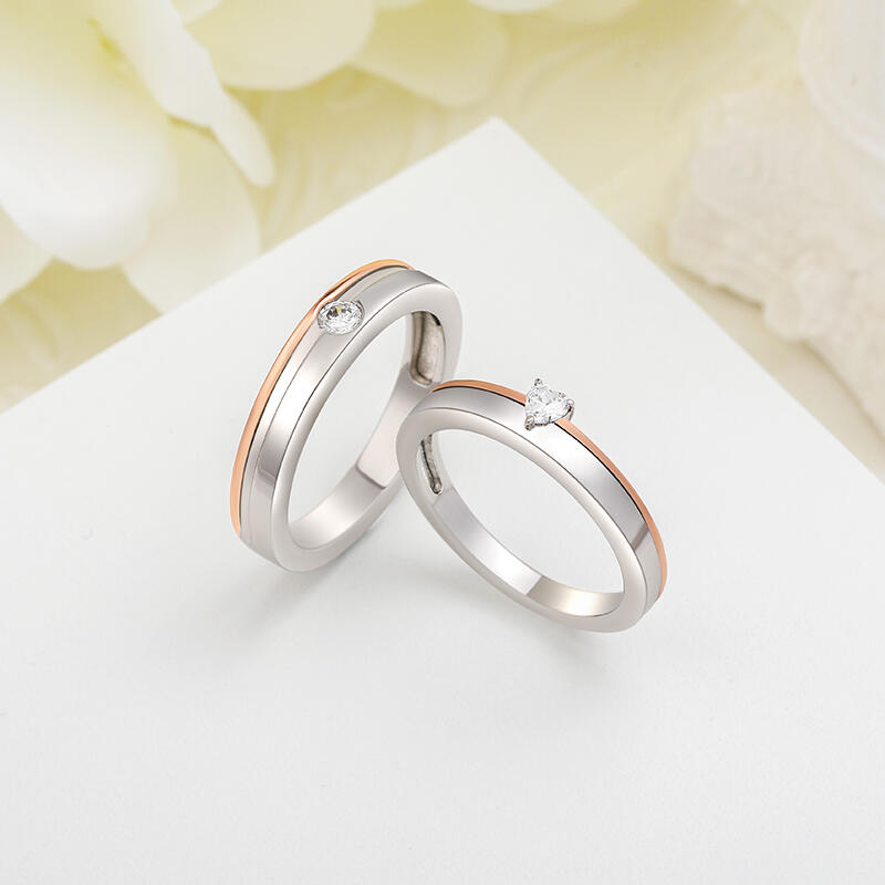 Jeulia Anillos de Pareja de Boda Clásicos Bicolor en Plata de Ley