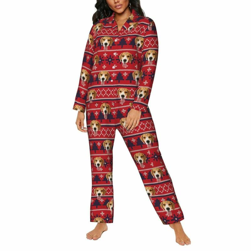Pyjama personnalisé Photo personnalisée Éléments de Noël Motif de style rouge Cadeau pour la famille
