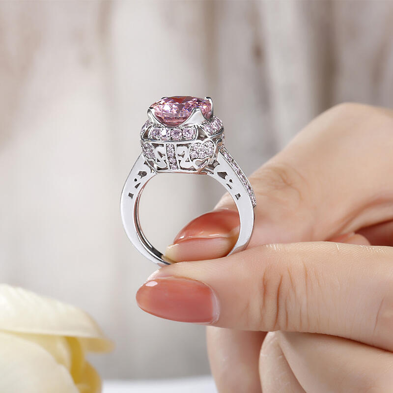 Jeulia Aureola Pierścionek Srebrny Duży Kamień Szlifowany Okrągło.