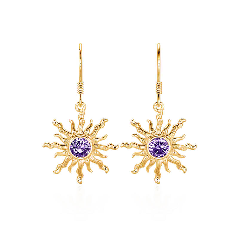 Jeulia Fashion Bohemian Amethyst Stone Gold Sun Earrings