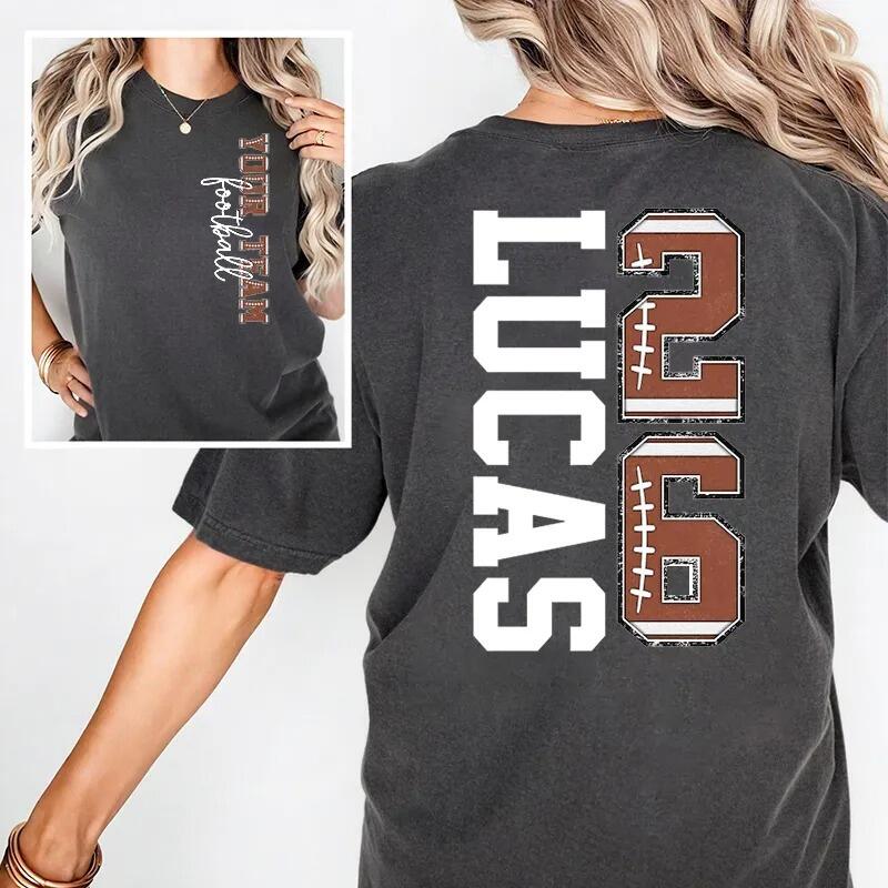 Personalized Washed T-shirt Football Text Design Custom Team Name and Number Gift for Sports Lover