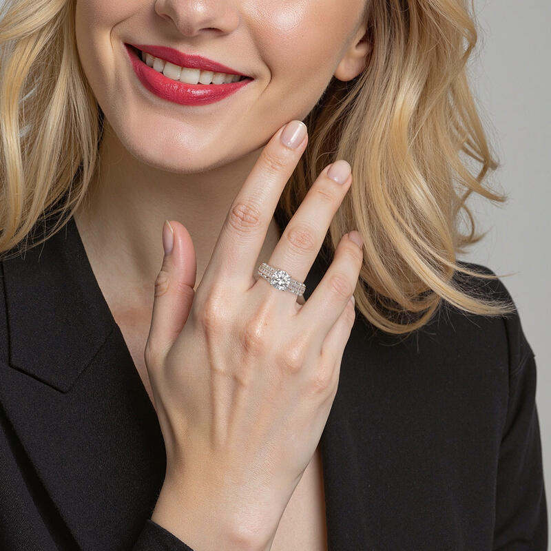 "Nothing But You" Round Cut Side Stone Engagement Ring