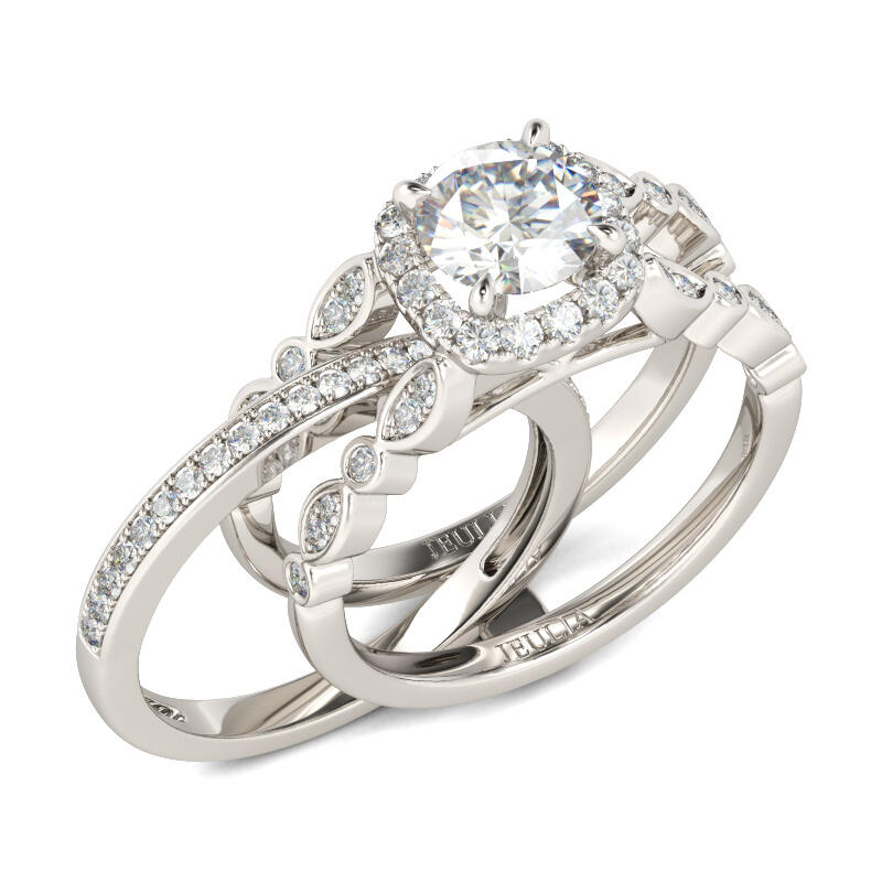 Jeulia Interchangeable Halo Round Cut Sterling Silver Ring Set