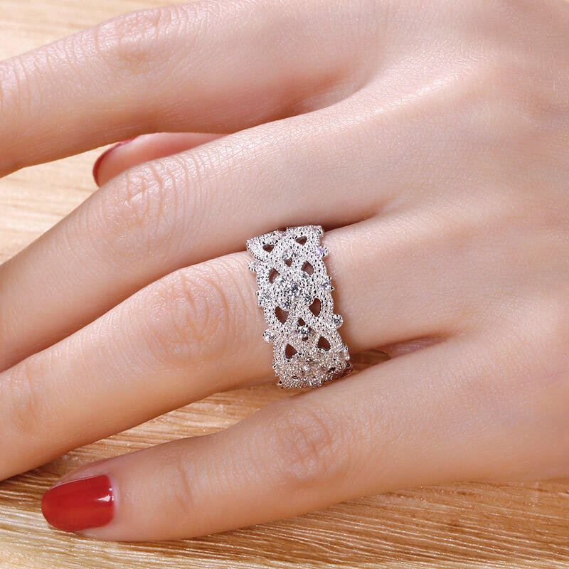 Jeulia Beaded Infinity Sterling Silver Women's Band