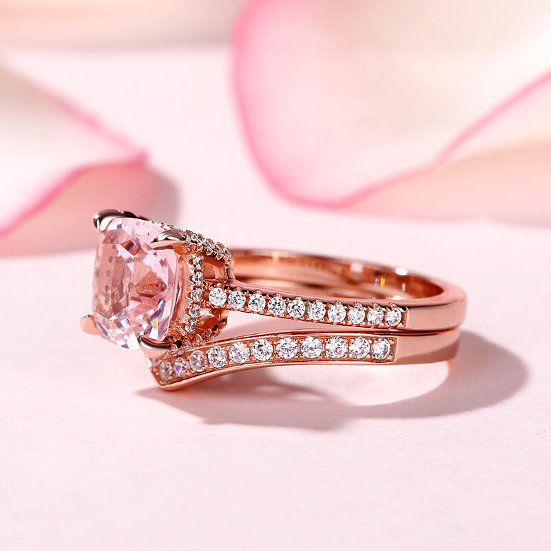 Jeulia クッションカット モルガナイト シルバー リング セット