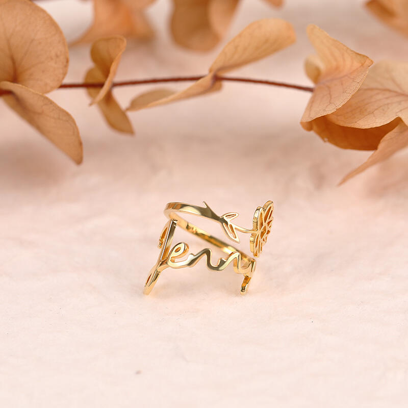 Bague Personnalisée Fleur de Naissance avec Prénom en Argent