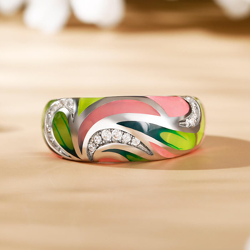 Jeulia Anillo Simple de Moda Esmalte de Plata Esterlina de Las Mujeres