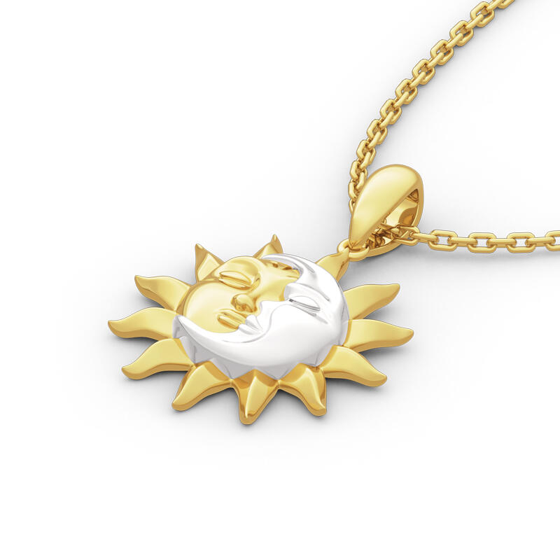 Jeulia "Sun ＆ Moon" Two Tone Design Sterling Silver Necklace
