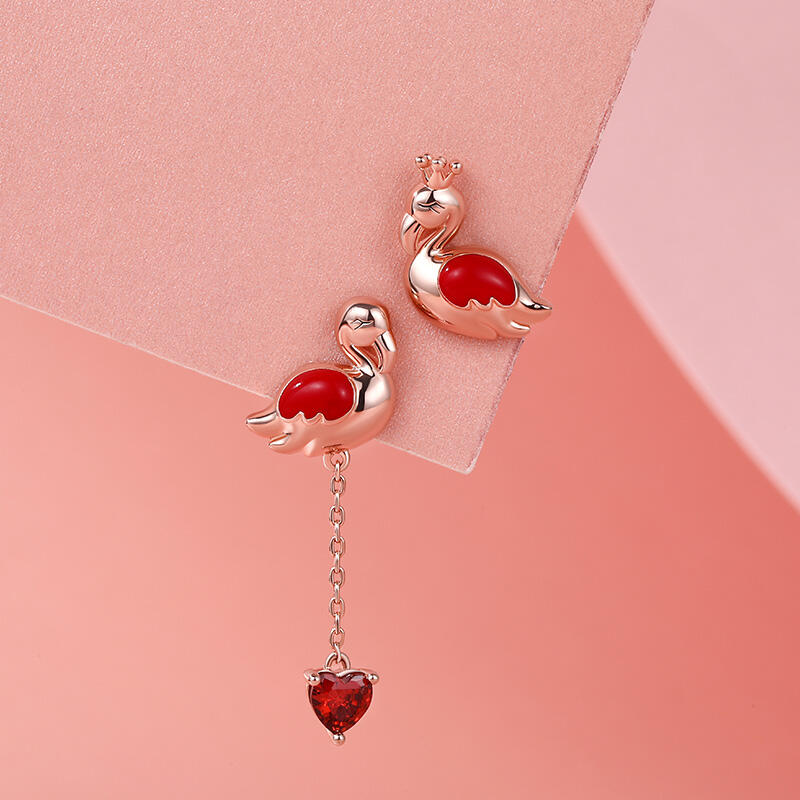 Jeulia Brincos assimétricos femininos de prata esterlina flamingo para casal