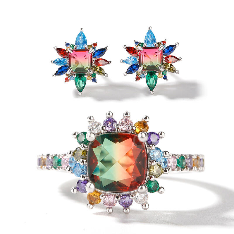 Jeulia "Blazing with Color" Sterling Silver Jewelry Set