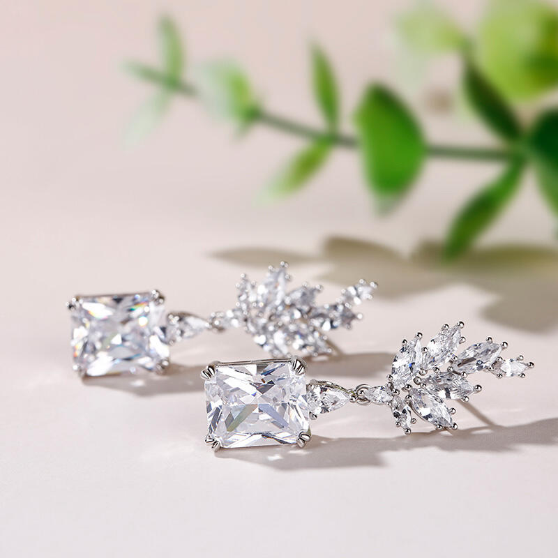 Jeulia Vintage Leaf Radiant Cut Sterling Silver Earrings