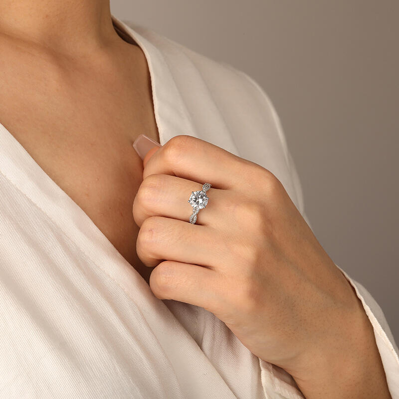 "Love Profusion" 2ct Round Cut Side Stone Engagement Ring