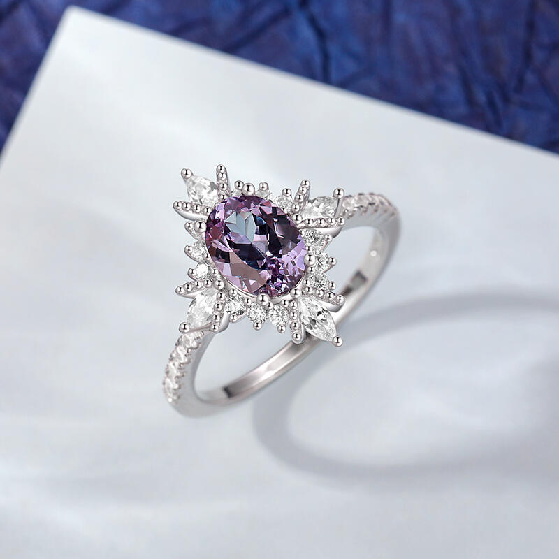 Jeulia Vintage Halo Alexandrite Engagement Ring Sterling Silver