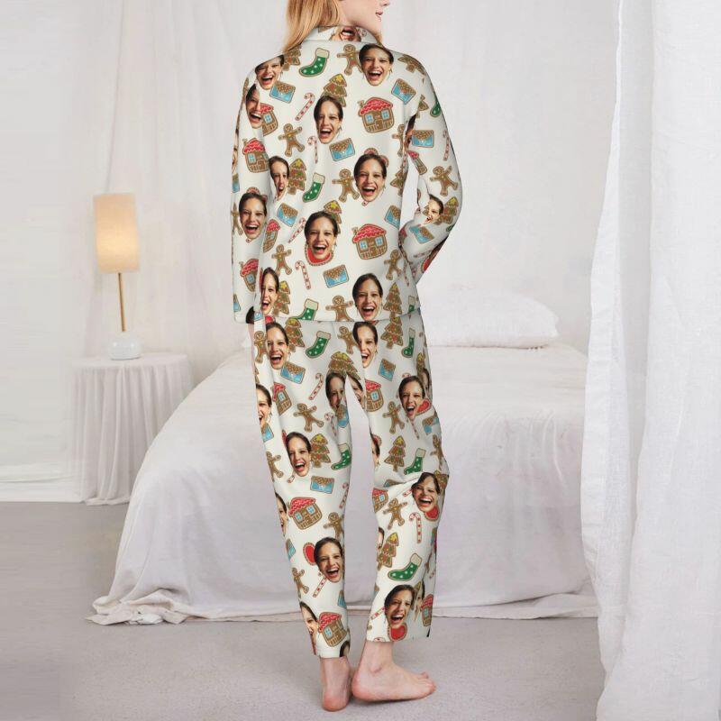 Personalisierte Pyjamas Foto Lovely Gingerbread Man Cottage Pattern Design Weihnachtsgeschenk für Sie