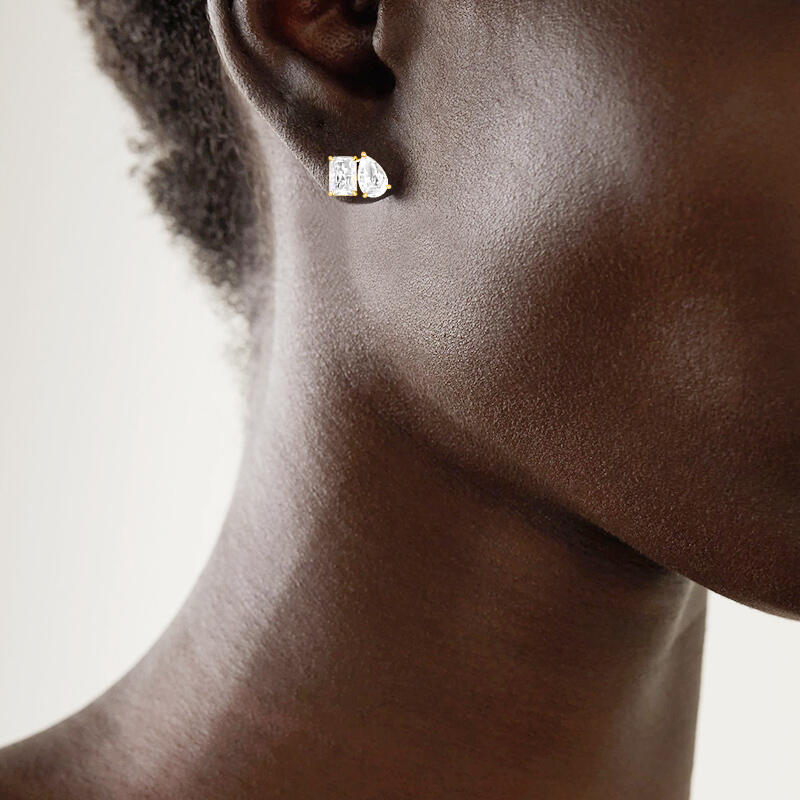 "Lovey Dovey" Radiant Cut Toi Et Moi Stud Earrings