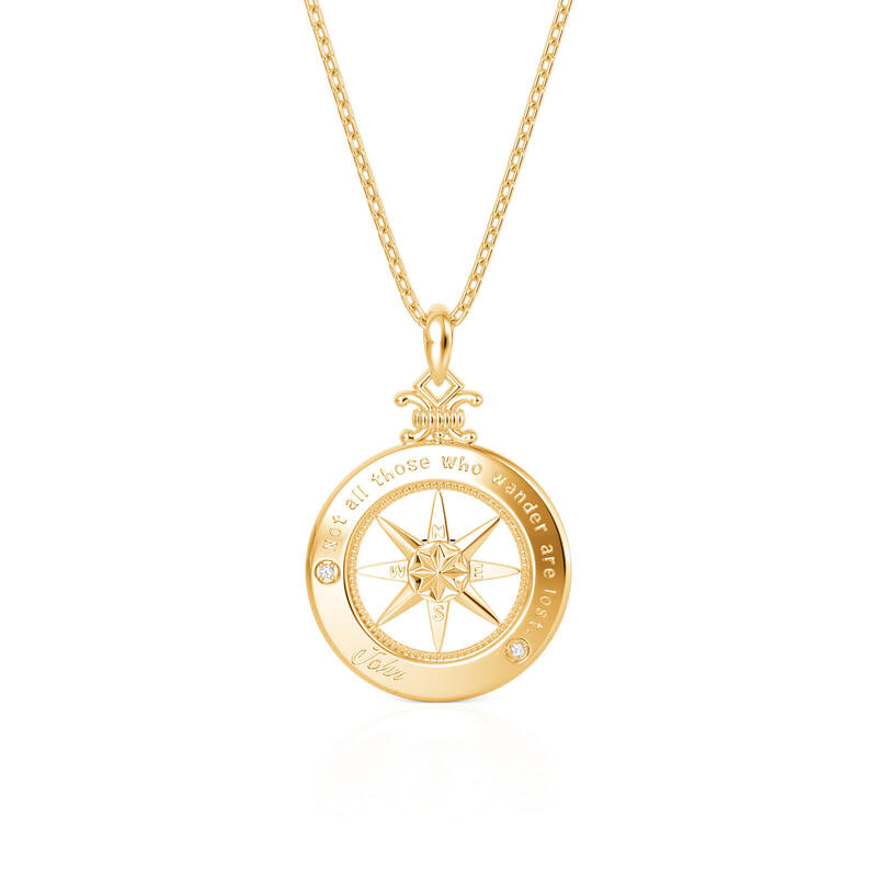 Jeulia Custom Engraved Compass Necklace with Heart Birthstone
