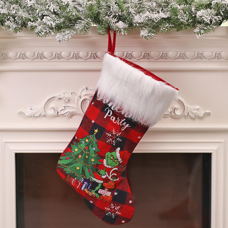 Personalized Green Monster-Patterned Christmas Stockings with Embroidered Names Gifts for Family