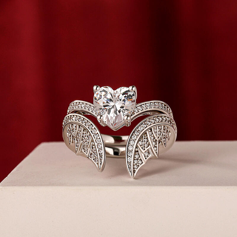 Jeulia Vintage Bat Heart Bridal Ring Set Sterling Silver