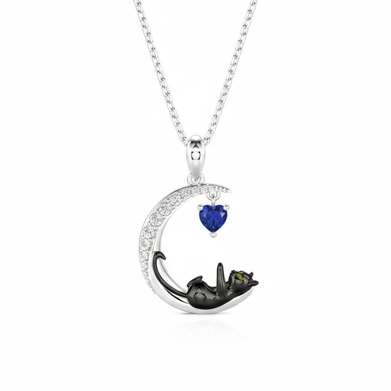 Jeulia Moon Huggers Custom Birthstone Cat Necklace