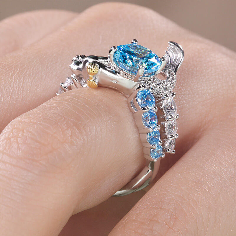 Jeulia "Goddess of the Sea" Sterling Silver Mermaid Ring