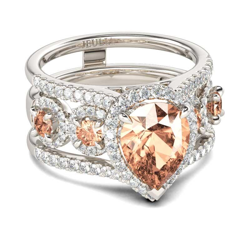 Jeulia Conjunto De Anillos Con Halo De Talla Pera En Plata De Ley