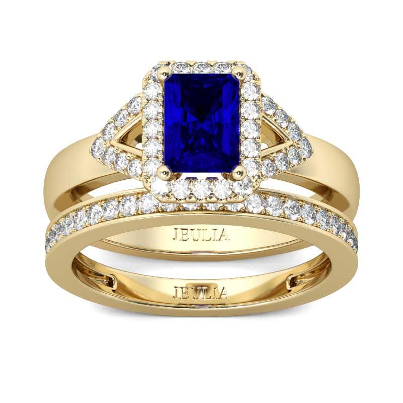 Jeulia Halo Radiant Cut Sterling Silver Ring Set