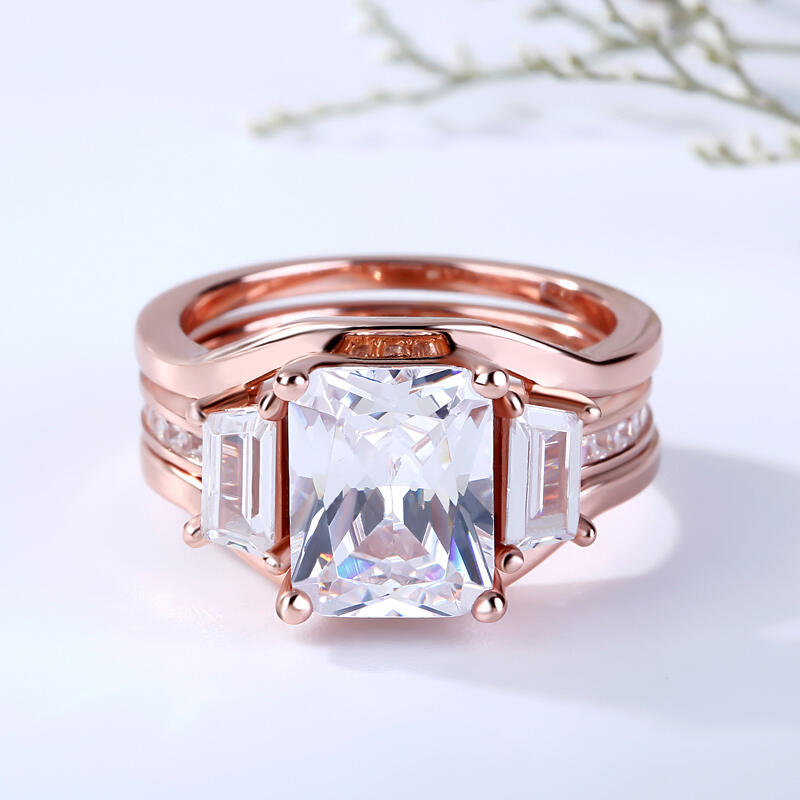 Jeulia Interchangeable Rose Gold Tone Radiant Cut Sterling Silver Ring Set