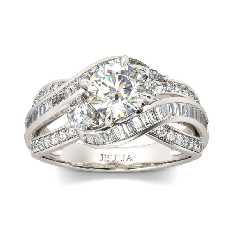 Jeulia Intertwined Three Stone Round Cut Sterling Silver Ring