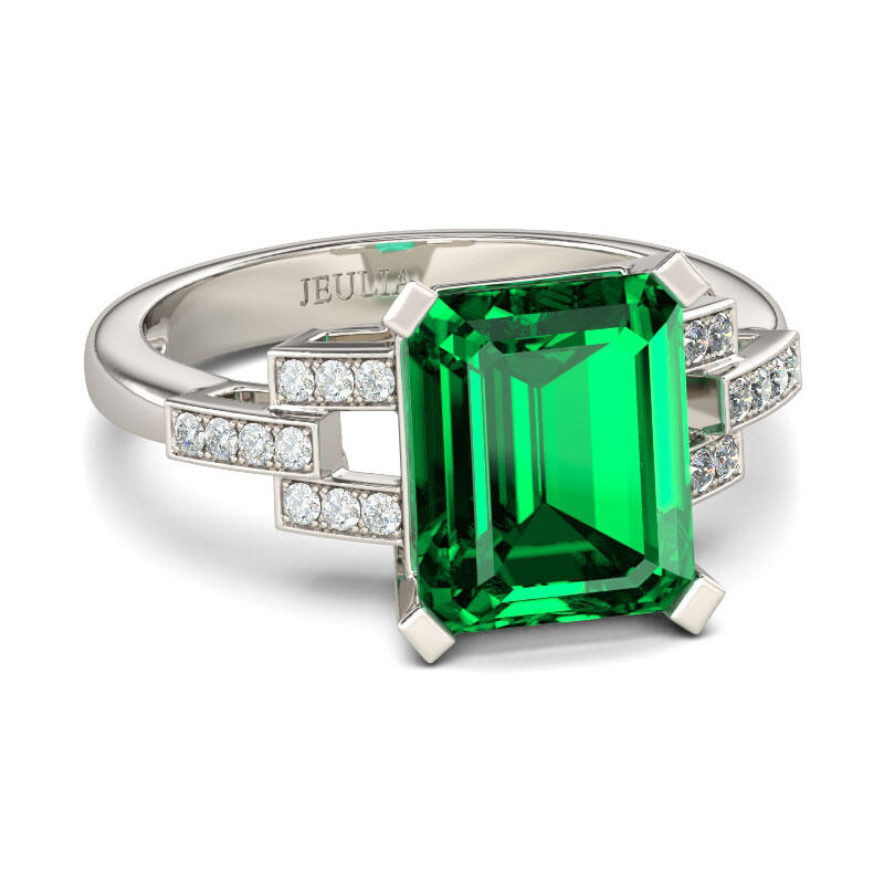 Jeulia Art Deco Emerald Cut Sterling Silver Ring
