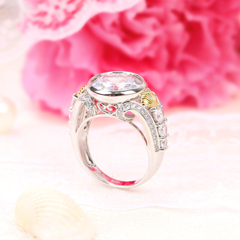 Jeulia Shell Round Cut Sterling Silver Ring