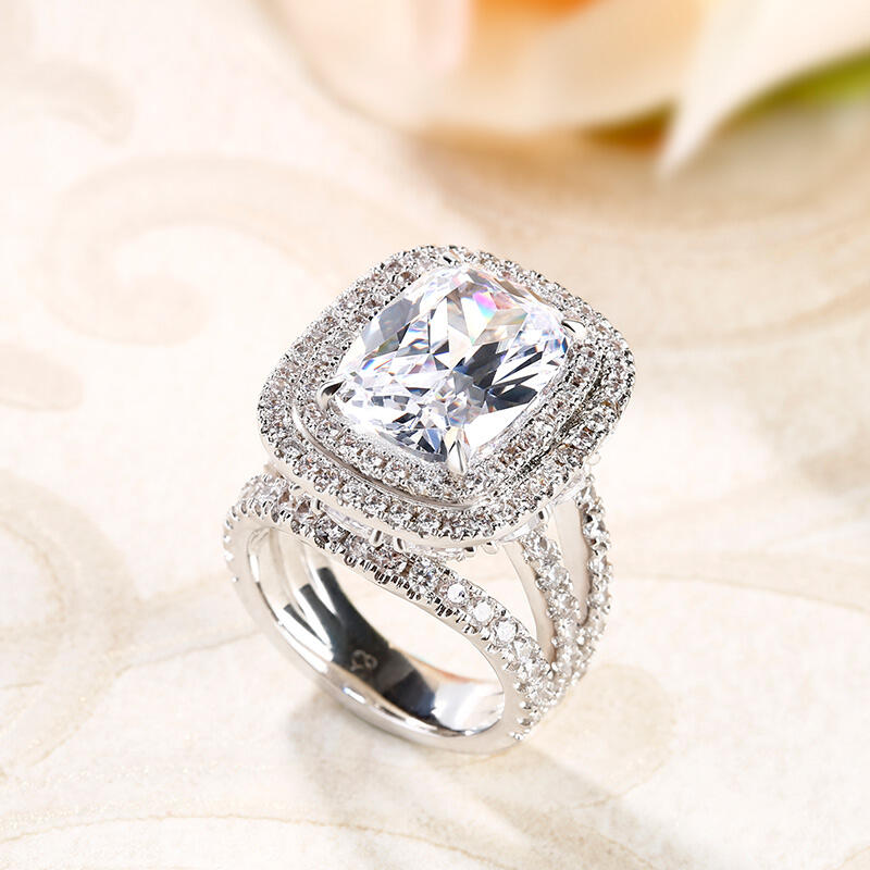 Jeulia Double Halo Cushion Cut Sterling Silver Ring