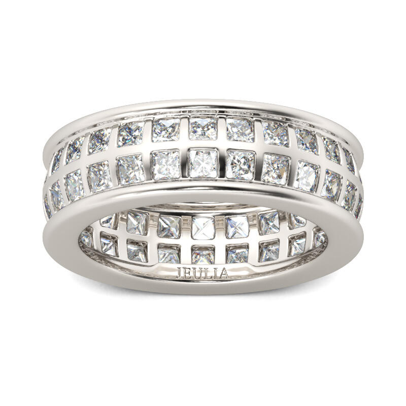 Jeulia Bezel Set Princess Cut Sterling Silver Men's Band