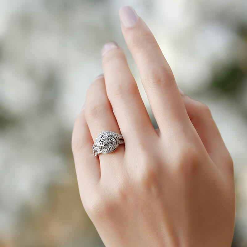 Jeulia Spiral Design Round Cut Sterling Silver Ring