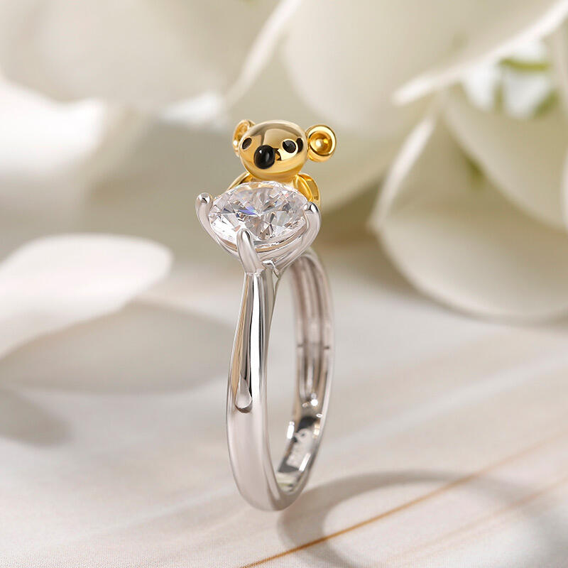 Jeulia Hug Me "Symbol of Innocence" Koala Round Cut Sterling Silver Ring