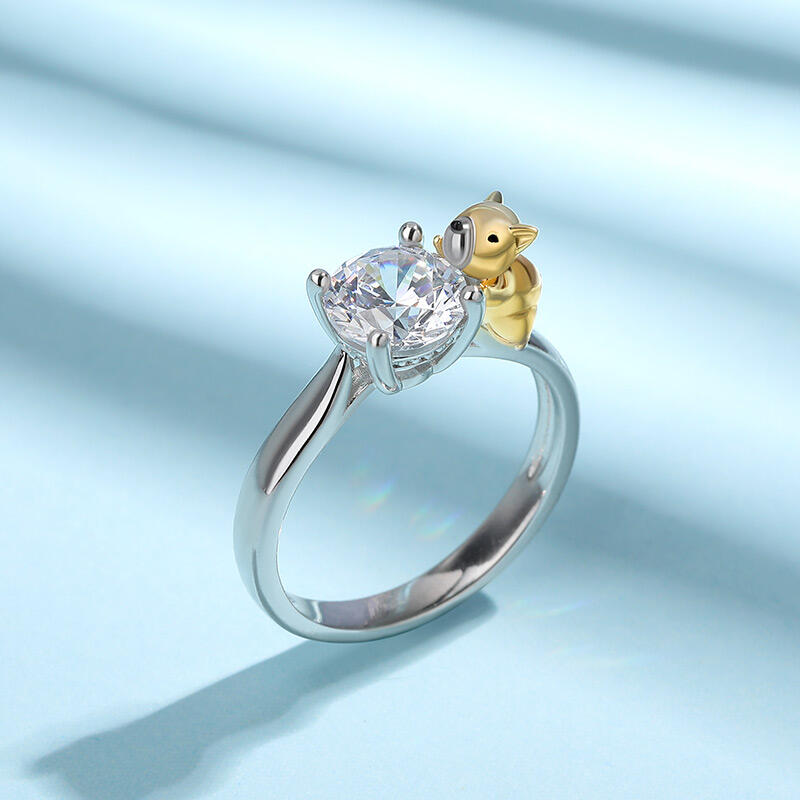 Jeulia Hug Me "Queen's Corgi" Round Cut Sterling Silver Ring