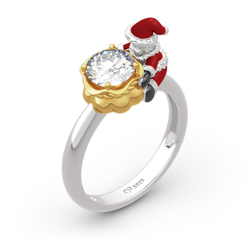 Jeulia Hug Me "Christmas Baby" Candy Bag Round Cut Sterling Silver Ring