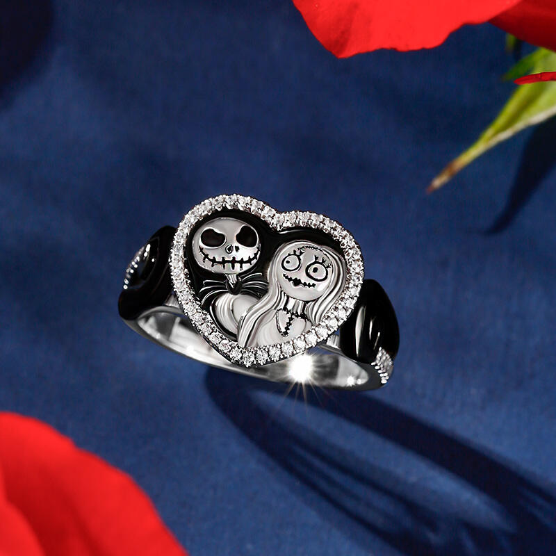 Jeulia Anillo con pareja de calaveras de plata de ley en dos tonos