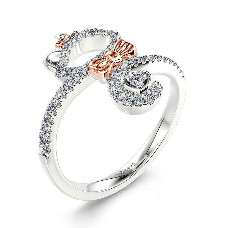Jeulia Anillo de plata de ley gato lindo color oro rosa