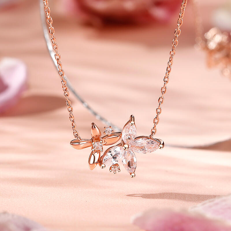 Jeulia "Bring the Miracle" Double Flower Sterling Silver Necklace