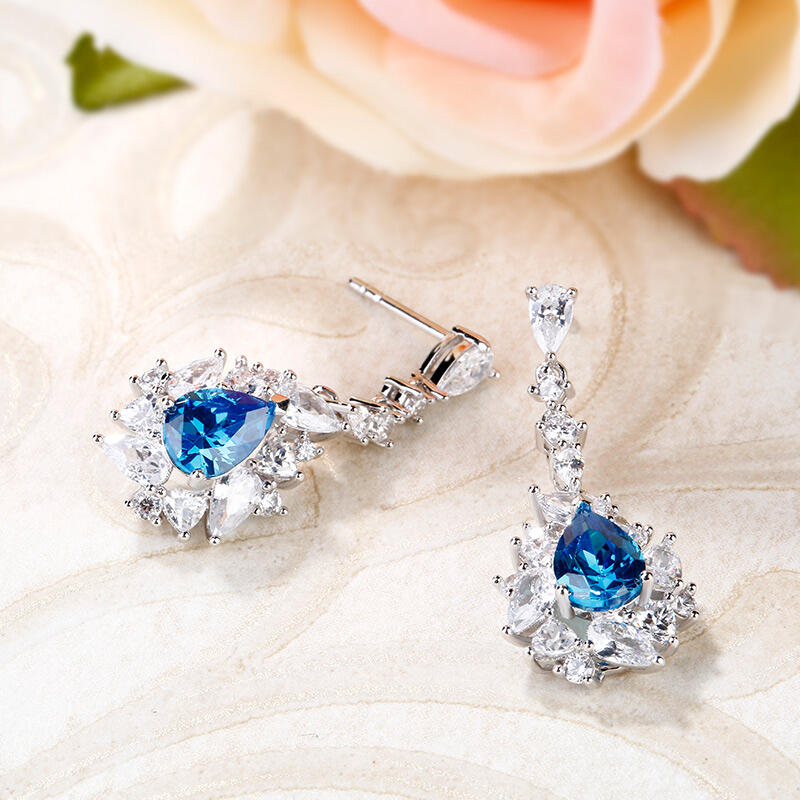 Jeulia Brincos de mulher em prata com pedra azul água-marinha