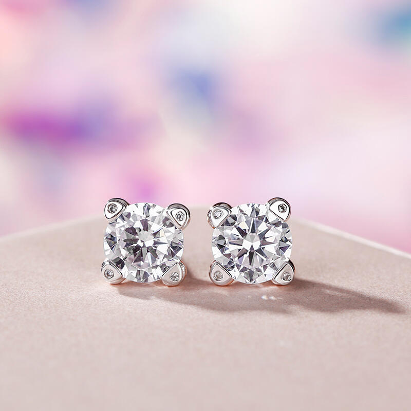 Jeulia Pendientes de plata de ley 925 personalizados de corte redondo bicolor