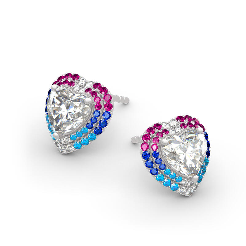 Jeulia Double Halo Heart Cut Sterling Silver Earrings