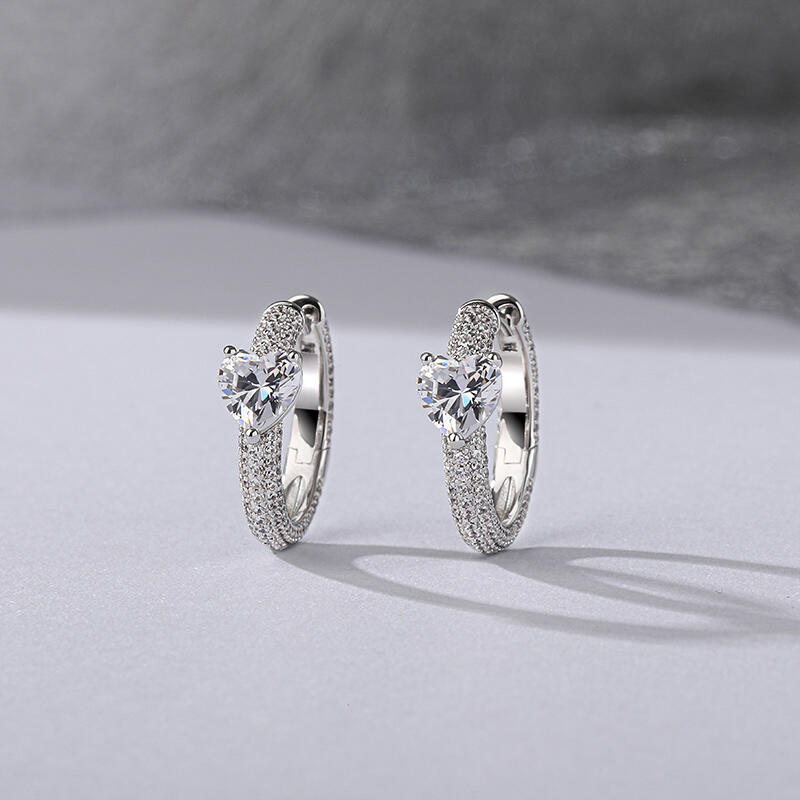 Jeulia "Enduring Radiance" Heart Cut Sterling Silver Hoop Earrings