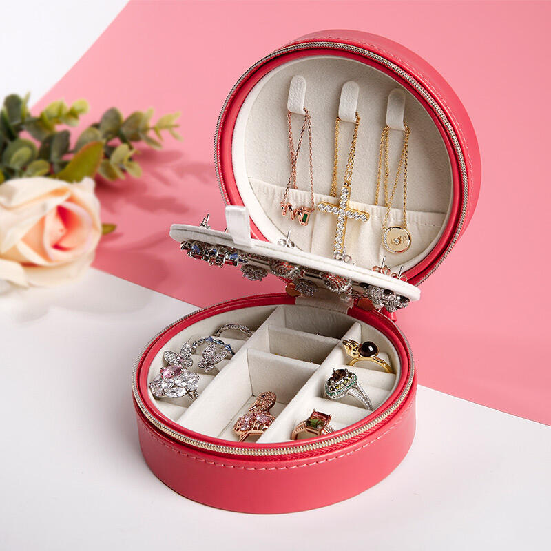 Double-layer Round PU Jewelry Box with Mirror
