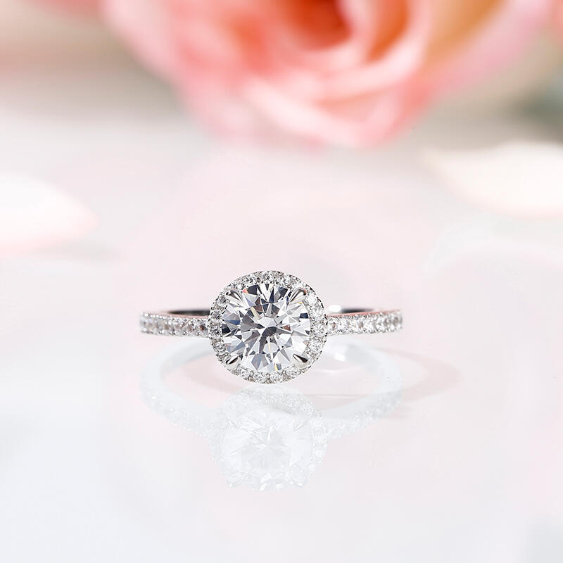 Jeulia Halo Anillo De Boda De 10K/14K/18K Oro De Corte Redondo