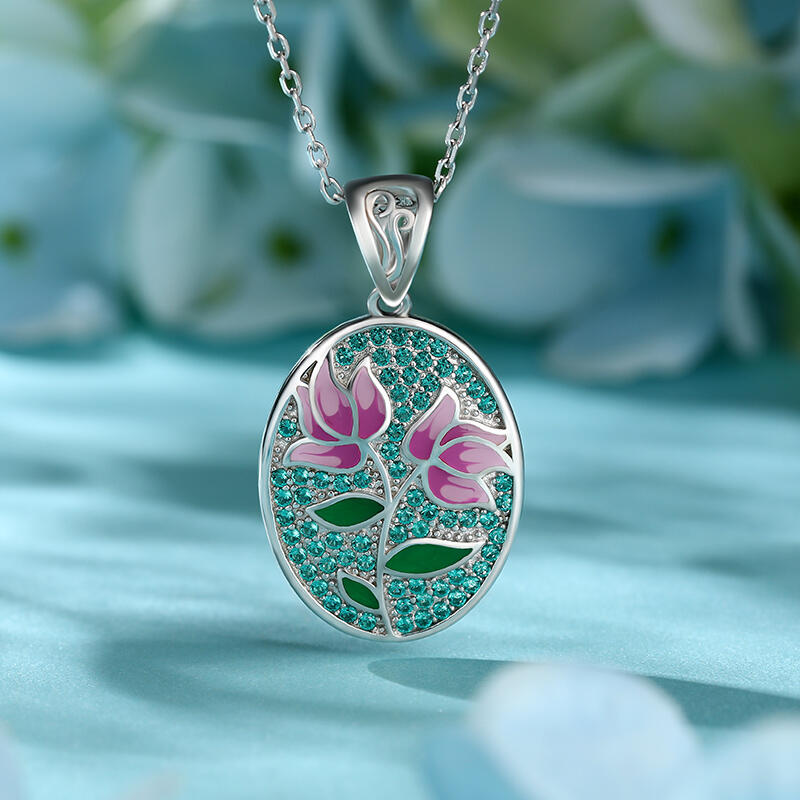 Jeulia "Twins" Flower Enamel Sterling Silver Necklace
