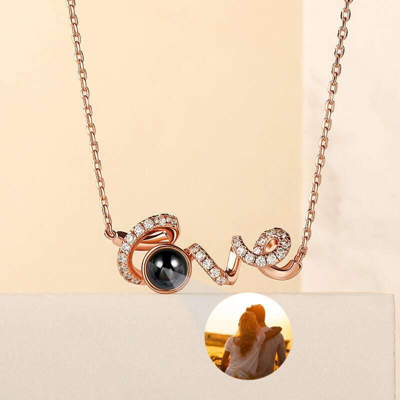 Jeulia "You Complete Me" Personalized Photo Projection Sterling Silver Necklace